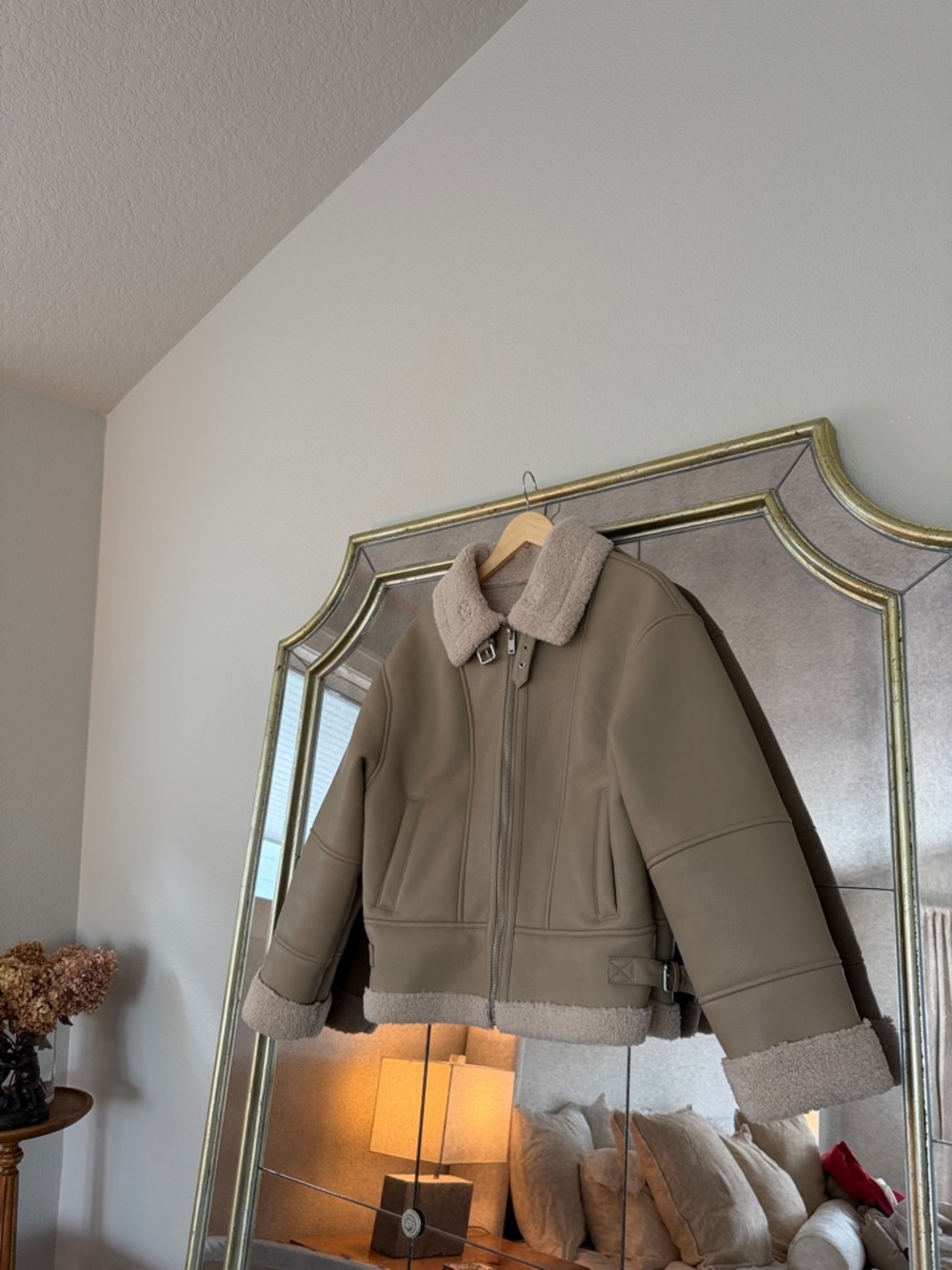 Heartloom Olive Green Shearling-Trim Jacket